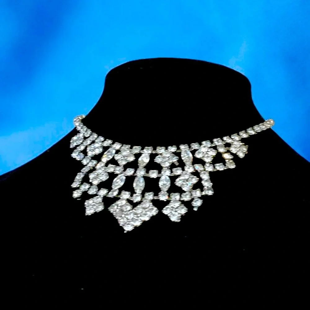 🚩SOLD🚩 Vintage Art Deco Rhinestone Necklace - Elegant Evening Choker Necklace - Picture 1 of 4